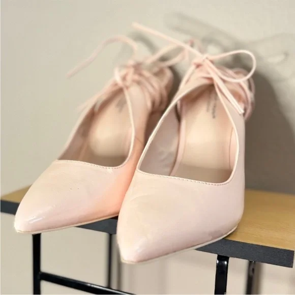 Call It Spring Blush Pink Patent Lace-Up 4” Triangle Block Heels – Size 7 EUC - Picture 4 of 15